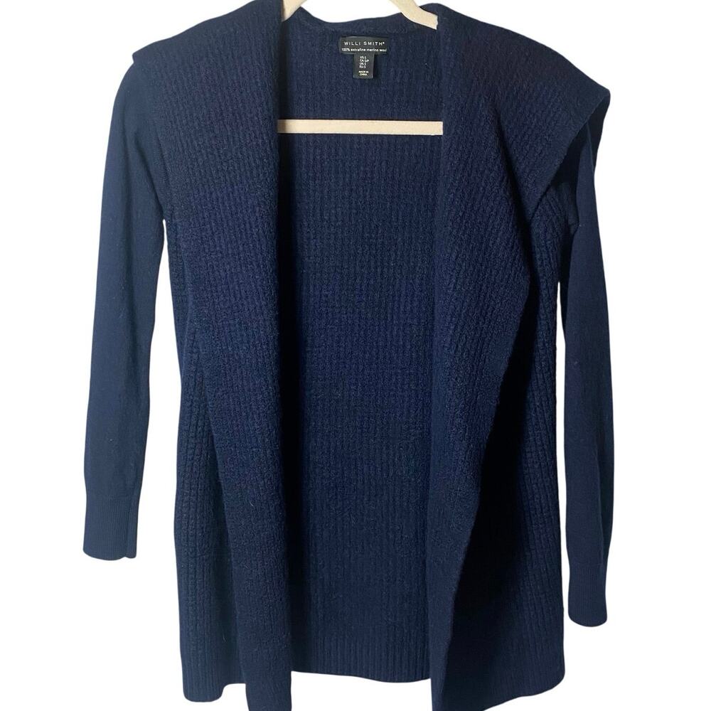 WILLI SMITH Women's Open Cardigan Sweater, 100% Extrafine Merino Wool, Blue, S,